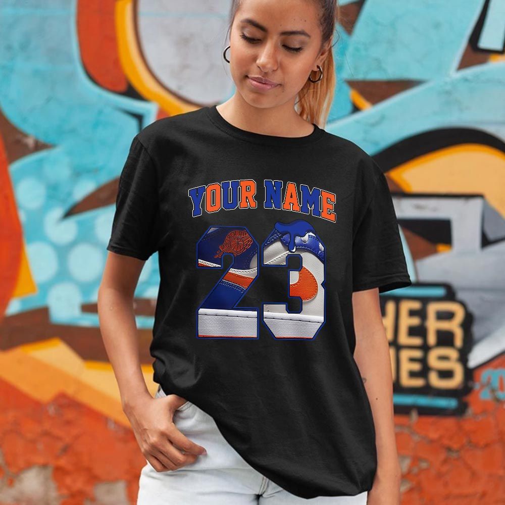 Custom Name Design Number 23 Drip Shoes Sneaker Shirt Match Mid Knicks 1s, Jordan 1 Mid Knicks MKO T-Shirt Custom Name Design Number 23 Drip Shoes Sneaker Shirt Match Mid Knicks 1s, Jordan 1 Mid Knicks MKO T-Shirt
