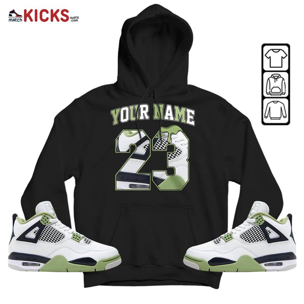 Custom Name Design Number 23 Drip Shoes Sneaker Shirt Match Retro Oil Green 4s, Jordan 4 Oil Green MKO Hoodie Custom Name Design Number 23 Drip Shoes Sneaker Shirt Match Retro Oil Green 4s, Jordan 4 Oil Green MKO Hoodie