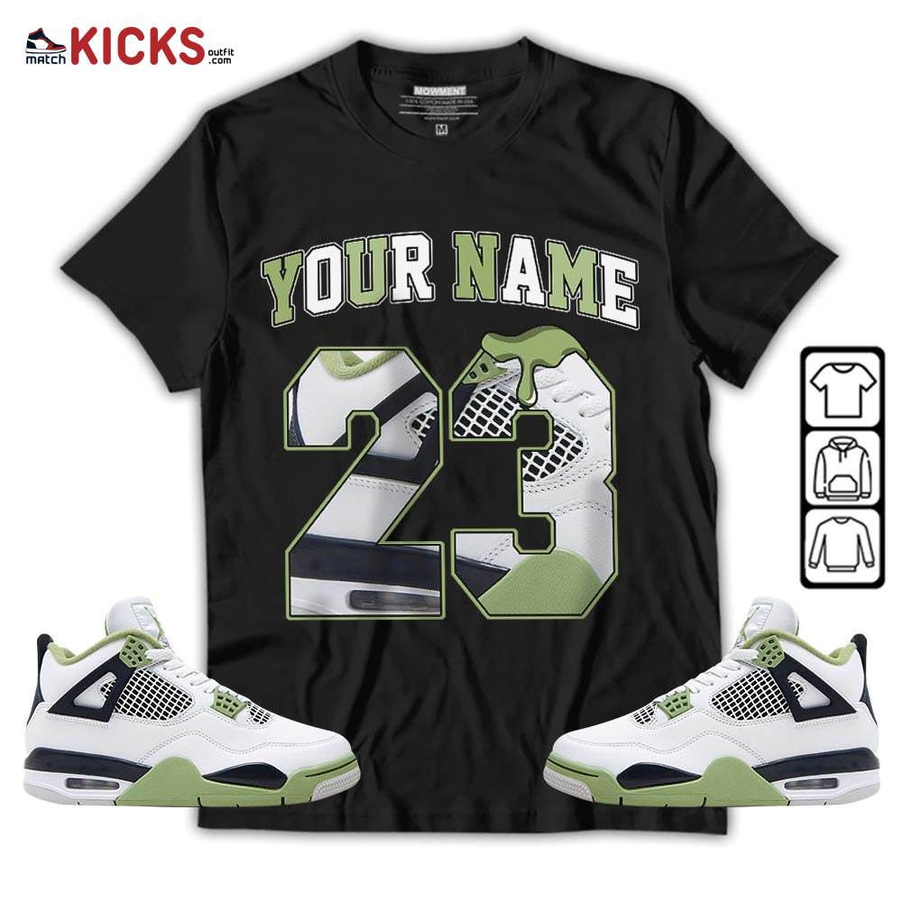 Custom Name Design Number 23 Drip Shoes Sneaker Shirt Match Retro Oil Green 4s, Jordan 4 Oil Green MKO T-Shirt