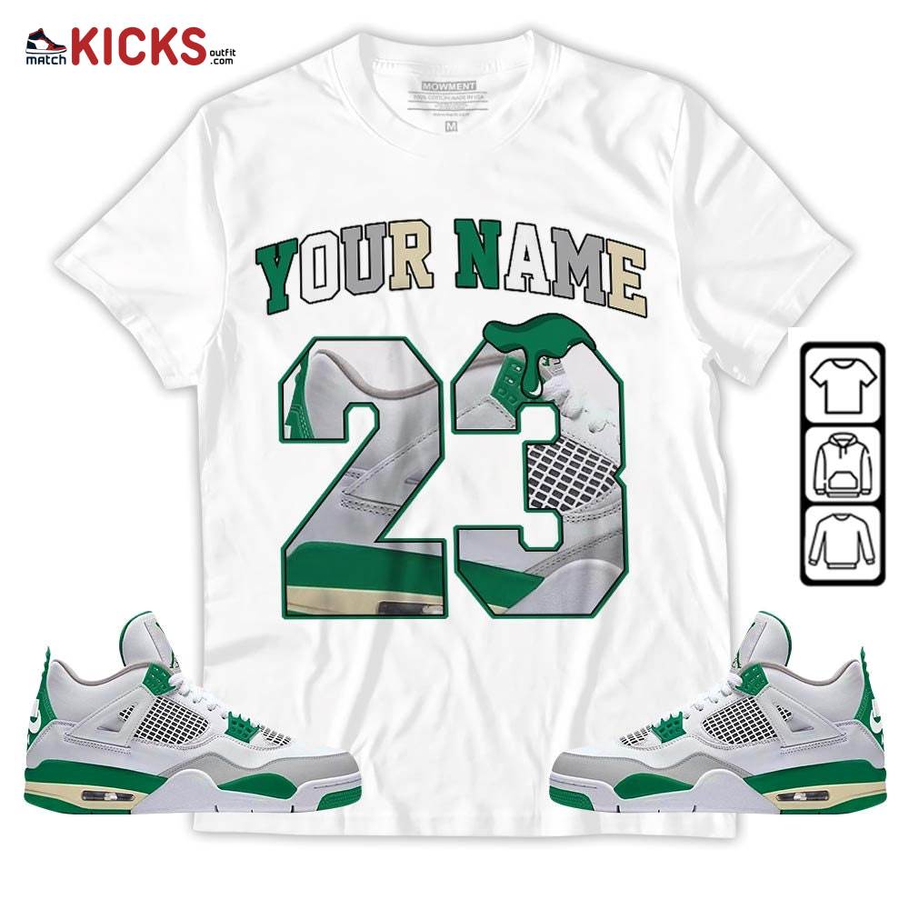 Custom Name Design Number 23 Drip Shoes Sneaker Shirt Match Retro Pine Green 4s, Jordan 4 Pine Green MKO T-Shirt