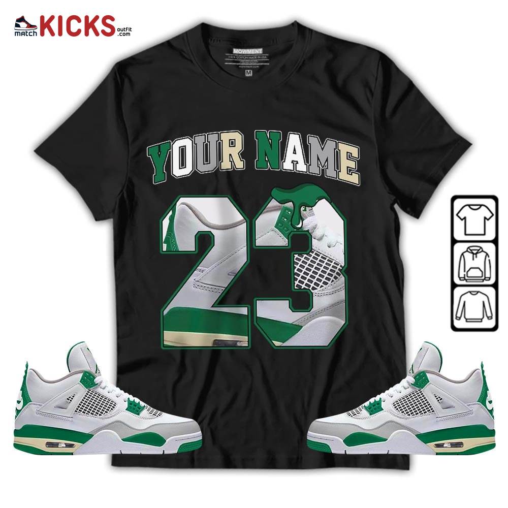 Custom Name Design Number 23 Drip Shoes Sneaker Shirt Match Retro Pine Green 4s, Jordan 4 Pine Green MKO T-Shirt