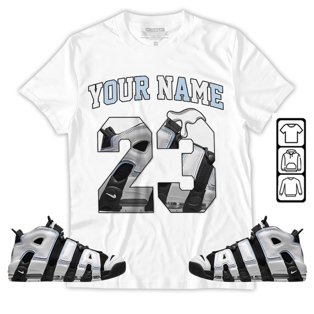 Custom Name Design Number 23 Drip Shoes Sneaker Shirt Match Uptempo Cobalt Bliss, Air More Uptempo Cobalt Bliss MKO T-Shirt