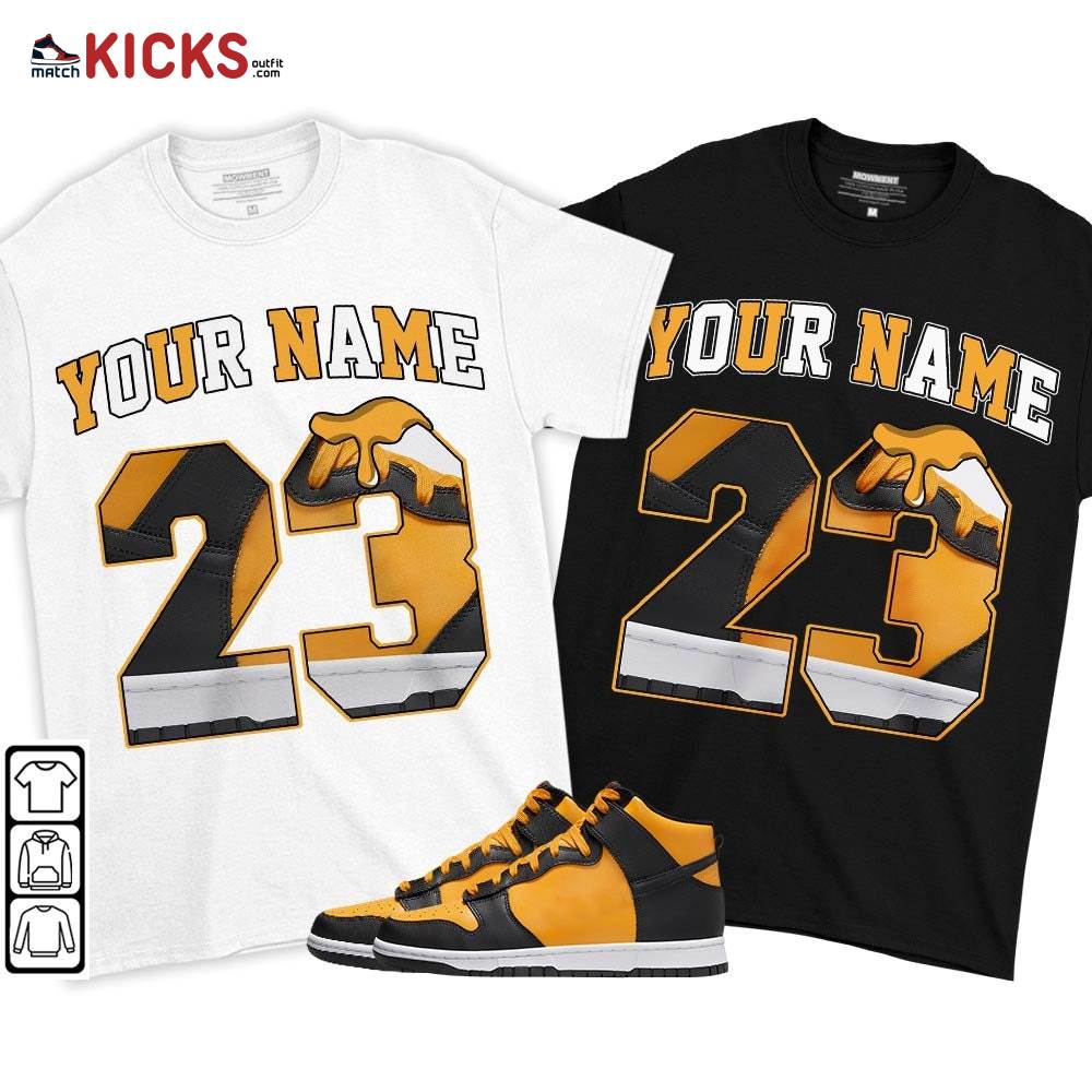 Custom Number 23 Drip Shoes Sneaker Shirt Match Dunk Reverse Goldenrod, Dunk High Bruce Lee MKO T-Shirt