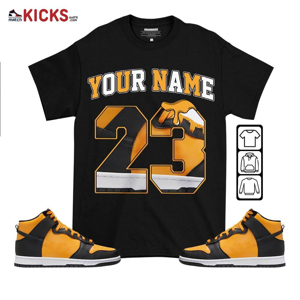 Custom Number 23 Drip Shoes Sneaker Shirt Match Dunk Reverse Goldenrod, Dunk High Bruce Lee MKO T-Shirt