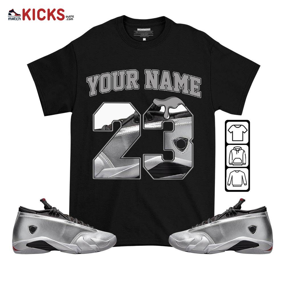 Custom Number 23 Sneaker Shirt Match 14 Low Metallic Silver, Jordan 14 Metallic Silver MKO T-Shirt