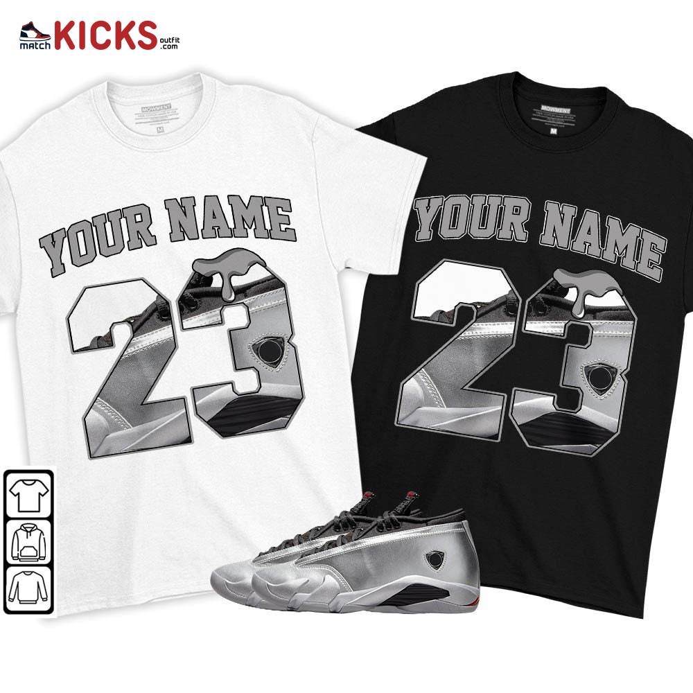 Custom Number 23 Sneaker Shirt Match 14 Low Metallic Silver, Jordan 14 Metallic Silver MKO T-Shirt