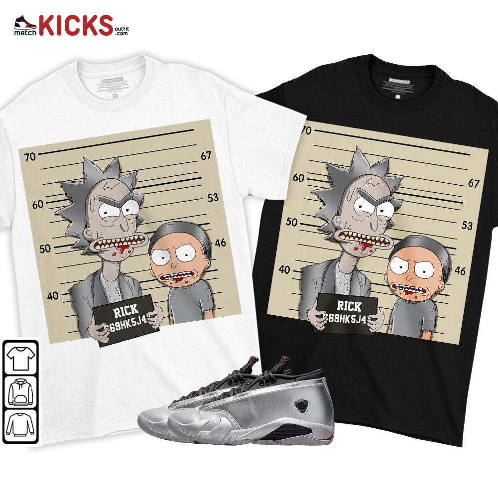 Custom Rick Wanted Sneaker Shirt Match 14 Low Metallic Silver, Jordan 14 Metallic Silver MKO T-Shirt