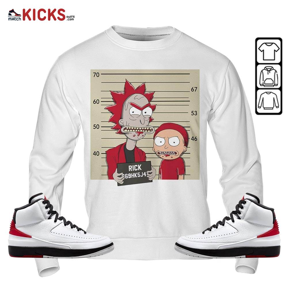 Custom Rick Wanted Sneaker Shirt Match 2 Chicago Varsity Red, Jordan Retro 2 Chicago MKO Sweatshirt