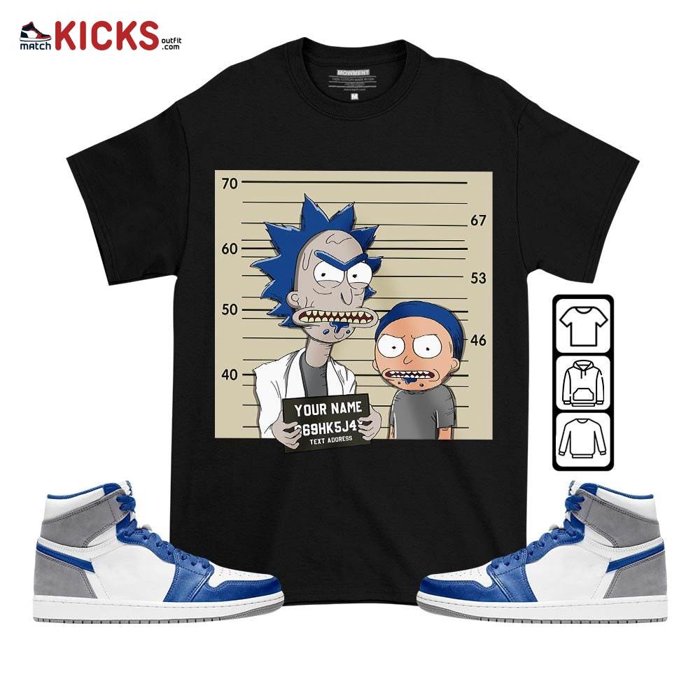 Custom Rick Wanted Sneaker Shirt Match True Blue 1s, Jordan 1 High OG True Blue MKO T-Shirt