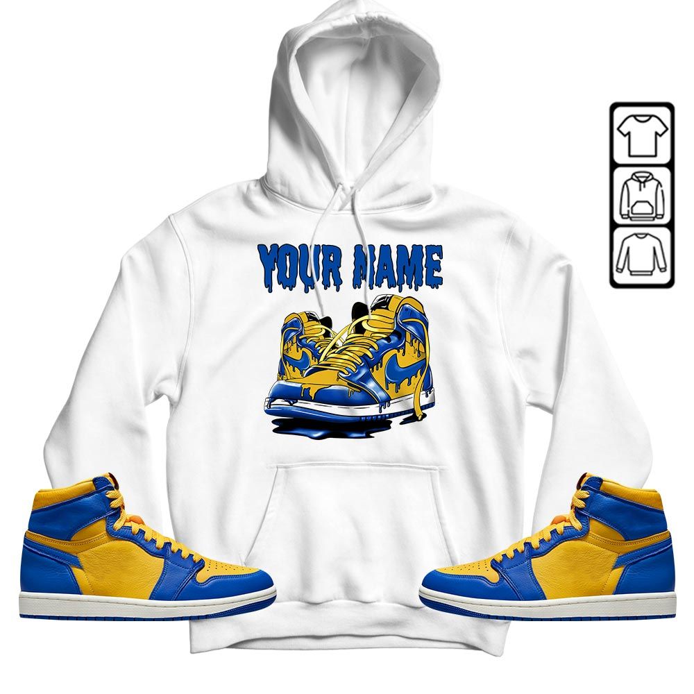 Custom Shoe Dripping Sneaker Shirt Match 2023 Laney 1s, Jordan 1 Retro High Laney MKO T-Shirt