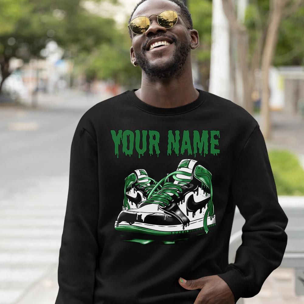 Custom Shoe Dripping Sneaker Shirt Match Lucky Green 1s, Jordan 1 Lucky Green MKO T-Shirt Custom Shoe Dripping Sneaker Shirt Match Lucky Green 1s, Jordan 1 Lucky Green MKO T-Shirt