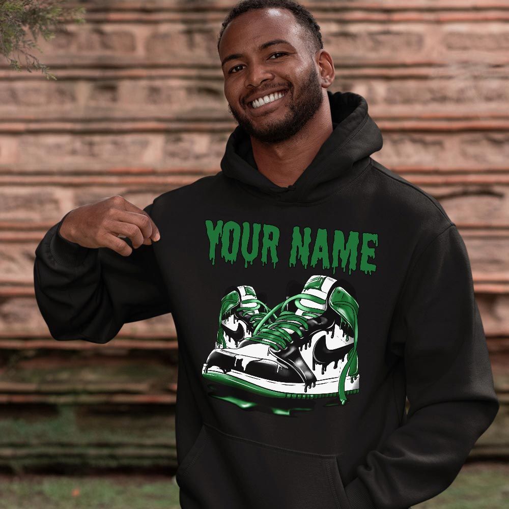 Custom Shoe Dripping Sneaker Shirt Match Lucky Green 1s, Jordan 1 Lucky Green MKO T-Shirt Custom Shoe Dripping Sneaker Shirt Match Lucky Green 1s, Jordan 1 Lucky Green MKO T-Shirt