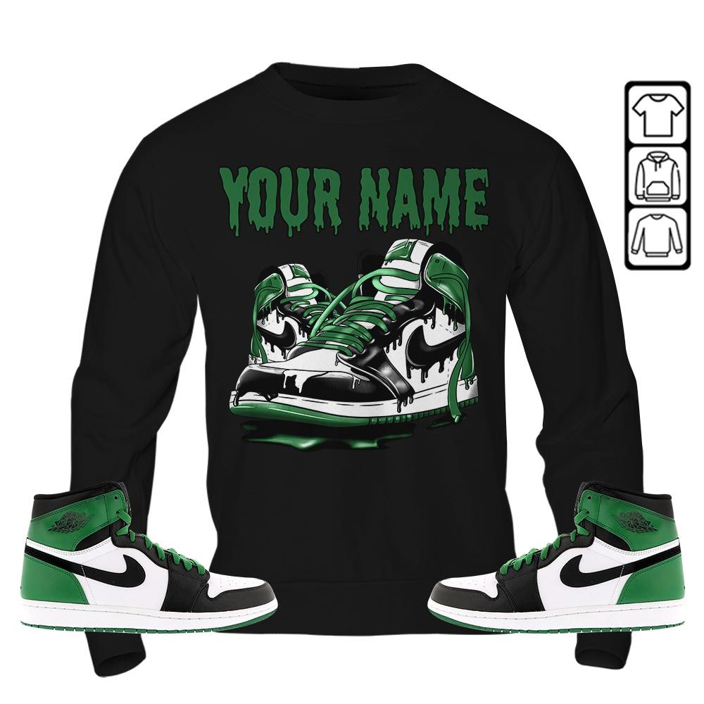 Custom Shoe Dripping Sneaker Shirt Match Lucky Green 1s, Jordan 1 Lucky Green MKO T-Shirt Custom Shoe Dripping Sneaker Shirt Match Lucky Green 1s, Jordan 1 Lucky Green MKO T-Shirt