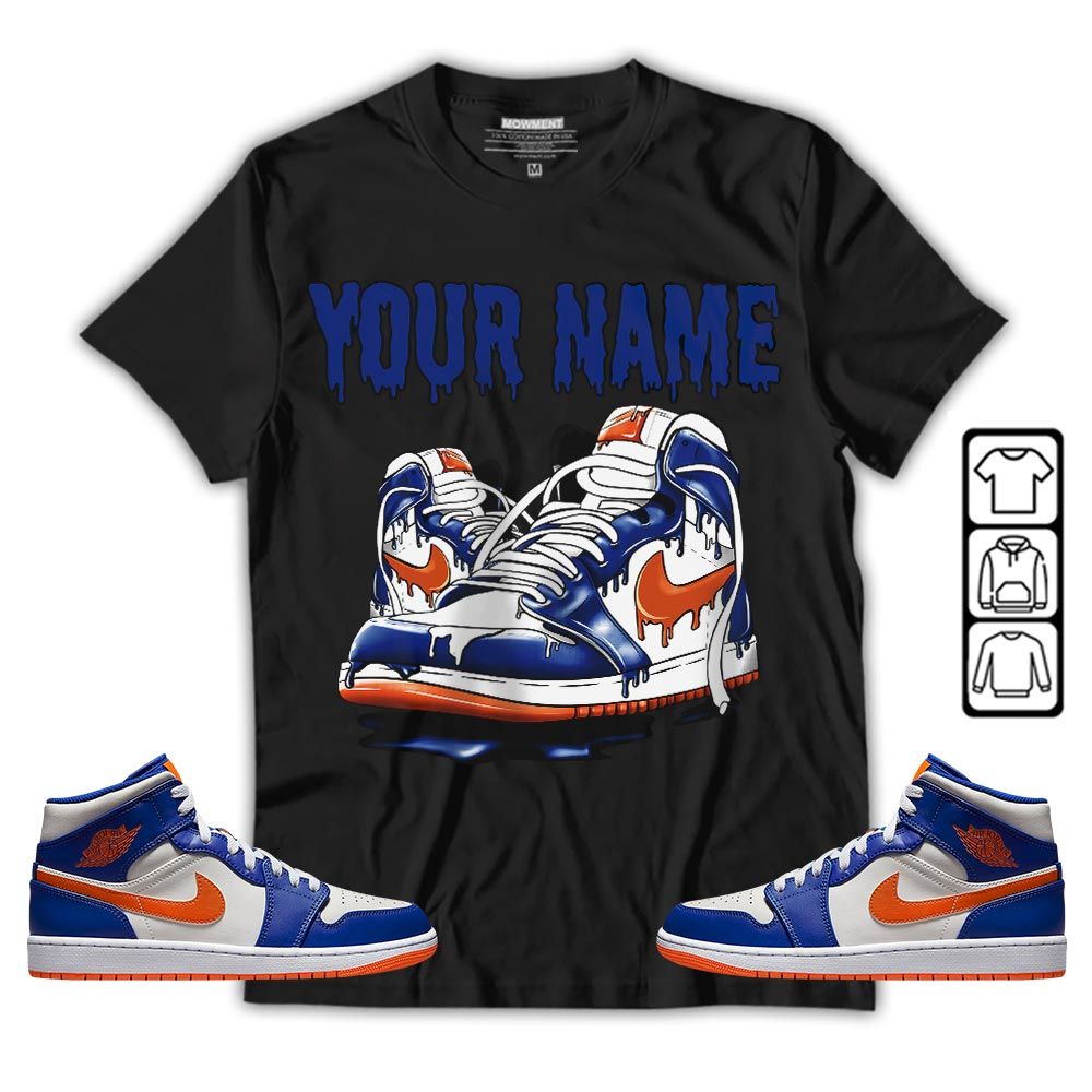 Custom Shoe Dripping Sneaker Shirt Match Mid Knicks 1s, Jordan 1 Mid Knicks MKO T-Shirt