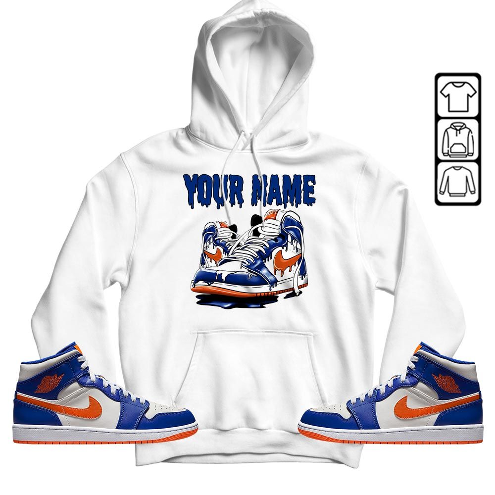 Custom Shoe Dripping Sneaker Shirt Match Mid Knicks 1s, Jordan 1 Mid Knicks MKO T-Shirt