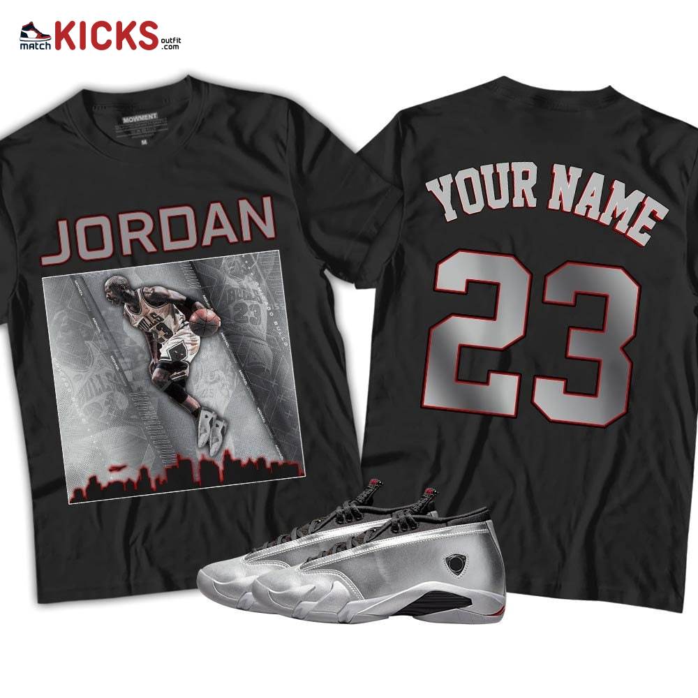 Custome 23 City Sneaker Shirt Match 14 Low Metallic Silver, Jordan 14 Metallic Silver MKO T-Shirt