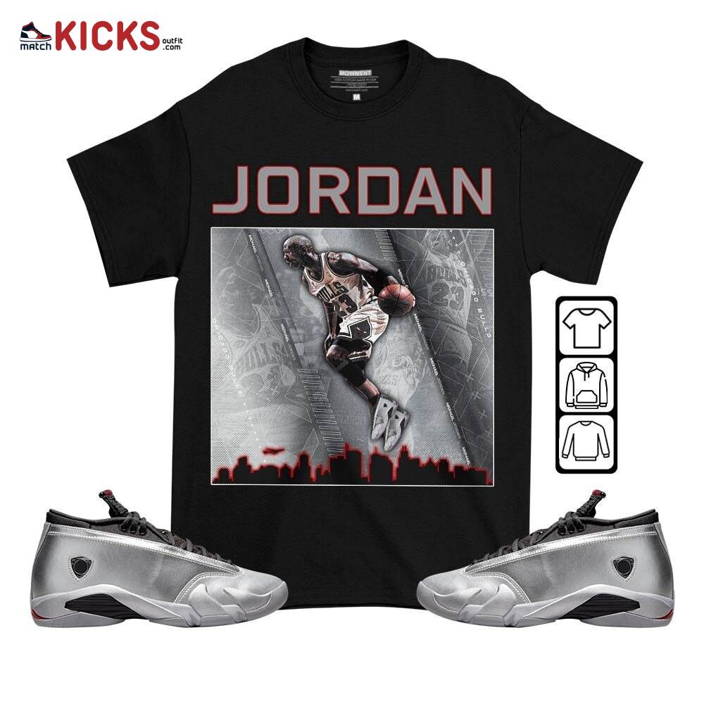 Custome 23 City Sneaker Shirt Match 14 Low Metallic Silver, Jordan 14 Metallic Silver MKO T-Shirt