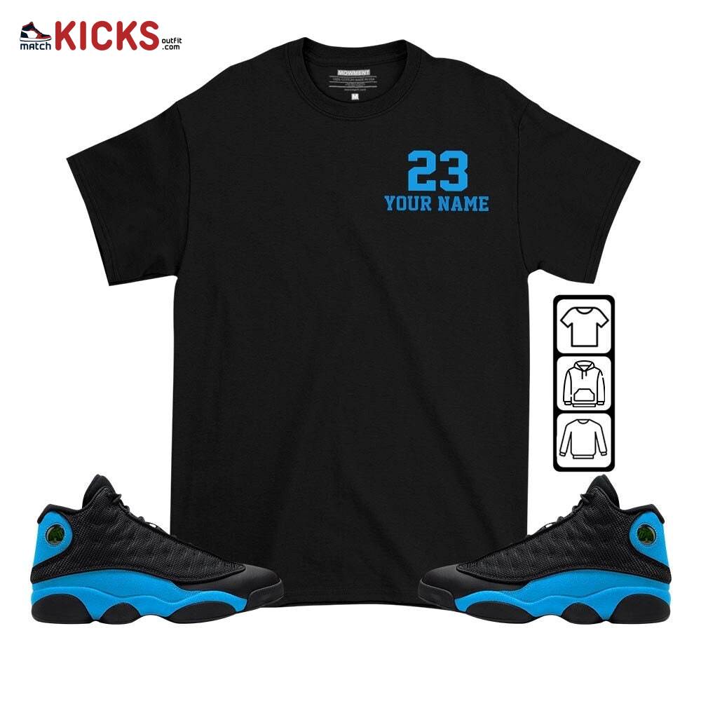 Custome Cup 23 Sneaker Shirt Match Black University Blue 13s, Jordan 13 Black University Blue 2022 MKO T-Shirt