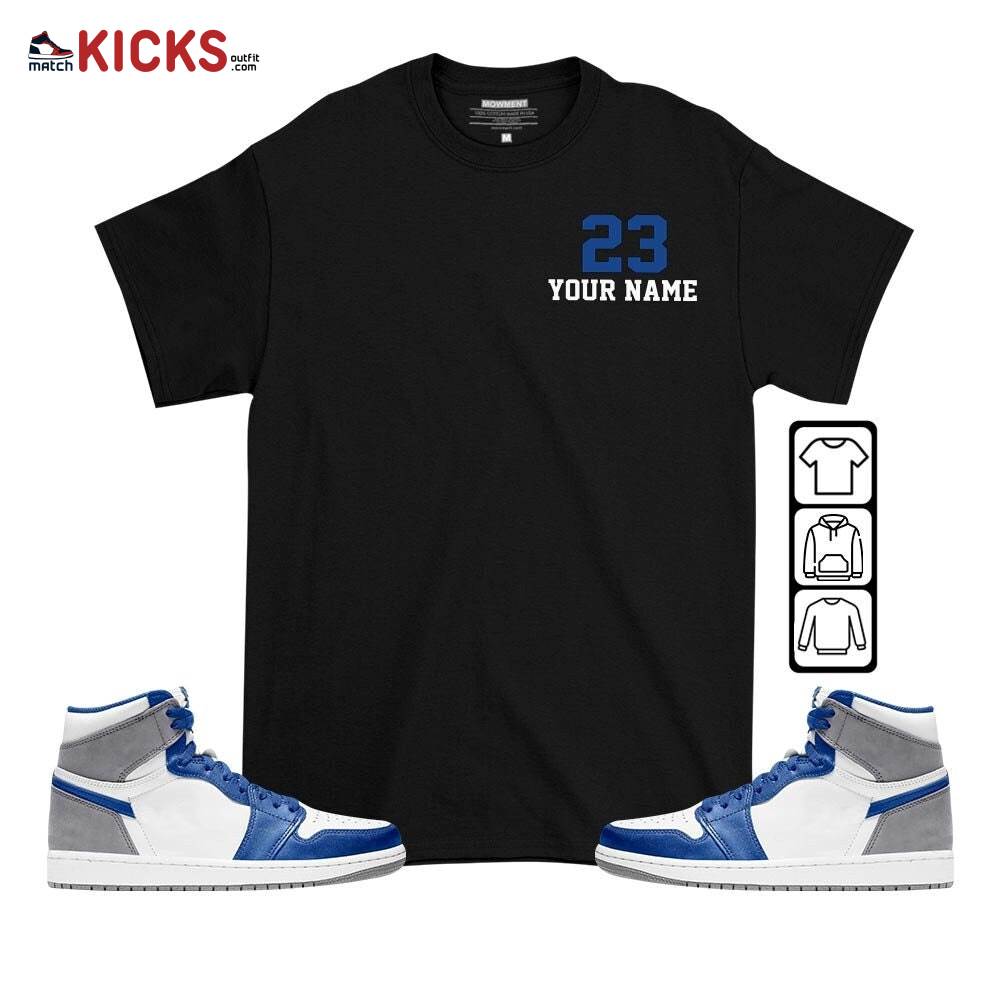 Custome Cup 23 Sneaker Shirt Match True Blue 1s, Jordan 1 High OG True Blue MKO T-Shirt