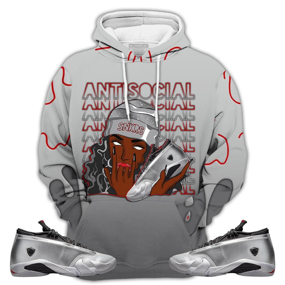 D01Hd Antisocial Girl Sneaker Shirt Match 14 Low Metallic Silver, Jordan 14 Metallic Silver Hoodie Sweatshirt Tee All Over Print MKO Shirt