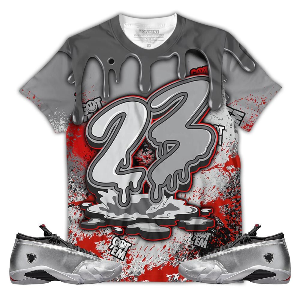 D02Hd 23 Drip Sneaker Shirt Match 14 Low Metallic Silver, Jordan 14 Metallic Silver Hoodie Sweatshirt Tee All Over Print MKO Shirt