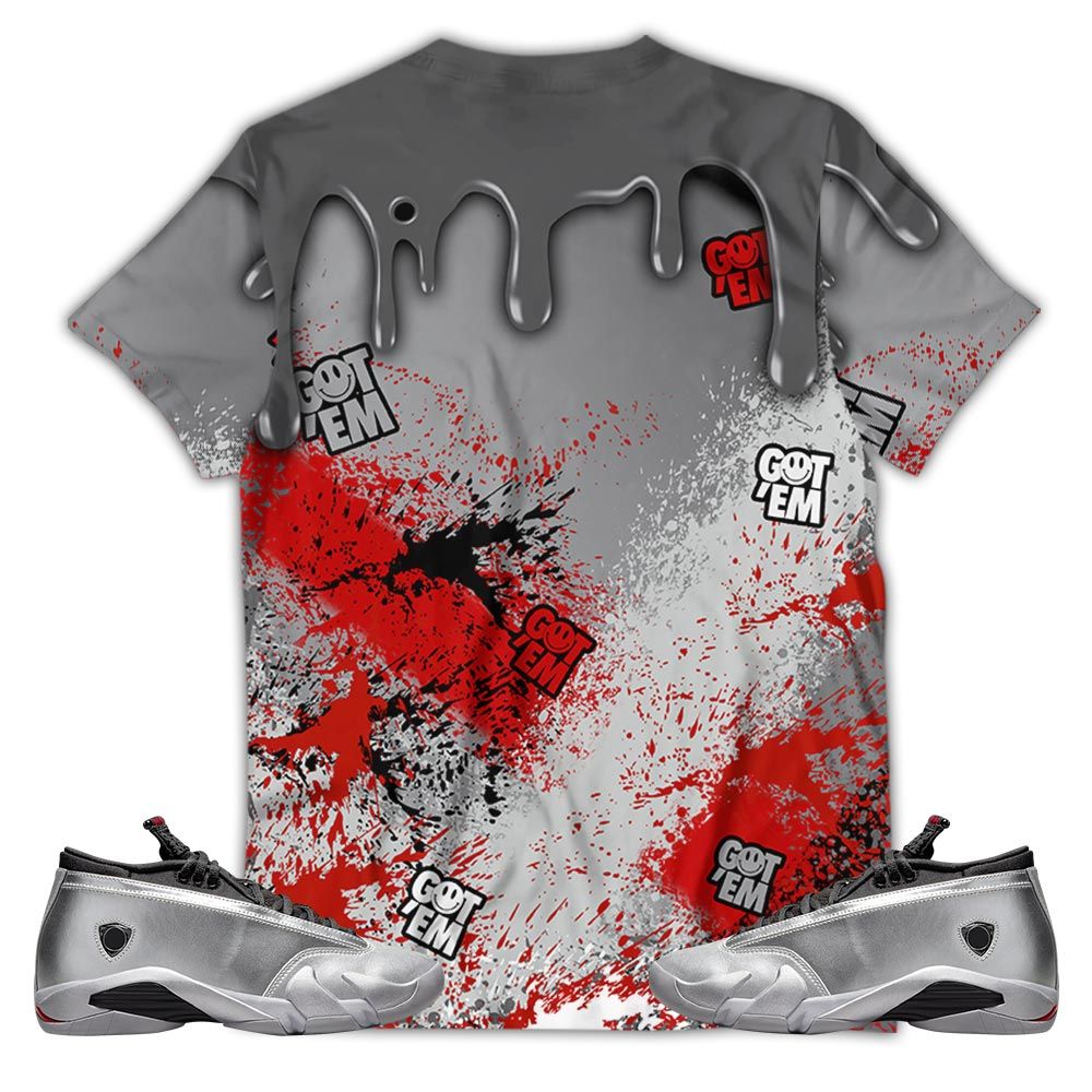 D02Hd 23 Drip Sneaker Shirt Match 14 Low Metallic Silver, Jordan 14 Metallic Silver Hoodie Sweatshirt Tee All Over Print MKO Shirt
