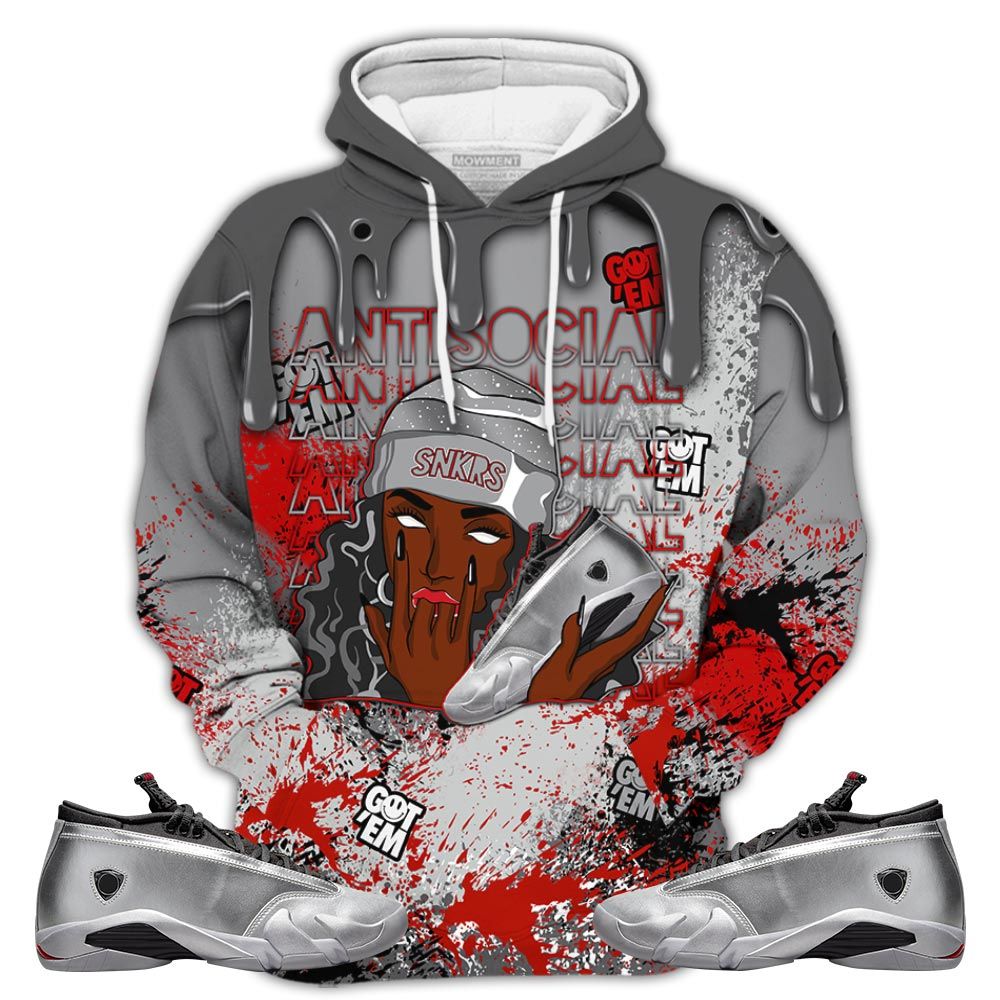 D02Hd Antisocial Girl Sneaker Shirt Match 14 Low Metallic Silver, Jordan 14 Metallic Silver Hoodie Sweatshirt Tee All Over Print MKO Shirt