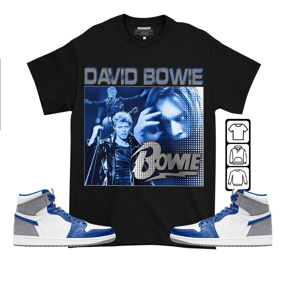 David Bowie Sneaker Shirt Match True Blue 1s, Jordan 1 High OG True Blue MKO T-Shirt David Bowie Sneaker Shirt Match True Blue 1s, Jordan 1 High OG True Blue MKO T-Shirt