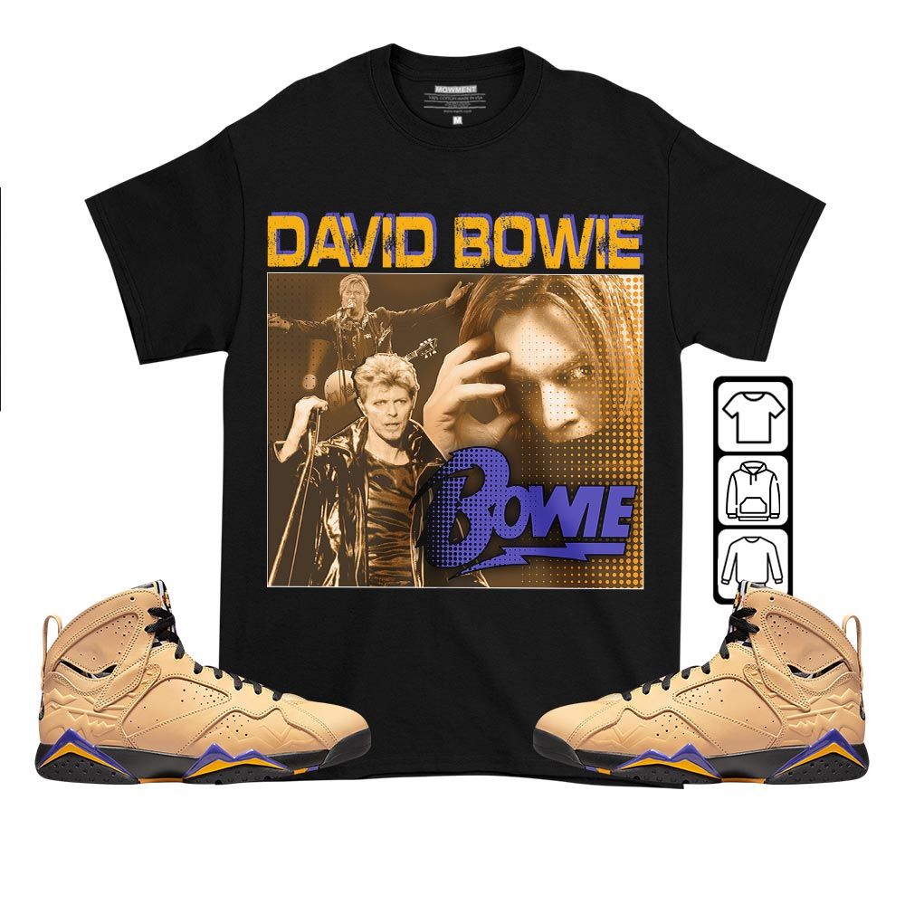 David Bowie Sneaker Shirt Match Vachetta Tan 7s, Jordan 7 SE Afrobeats MKO T-Shirt David Bowie Sneaker Shirt Match Vachetta Tan 7s, Jordan 7 SE Afrobeats MKO T-Shirt