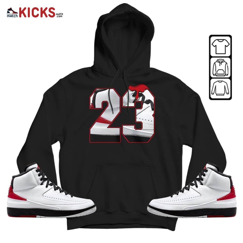 Design Number 23 Drip Shoes Sneaker Shirt Match 2 Chicago Varsity Red, Jordan Retro 2 Chicago MKO Hoodie