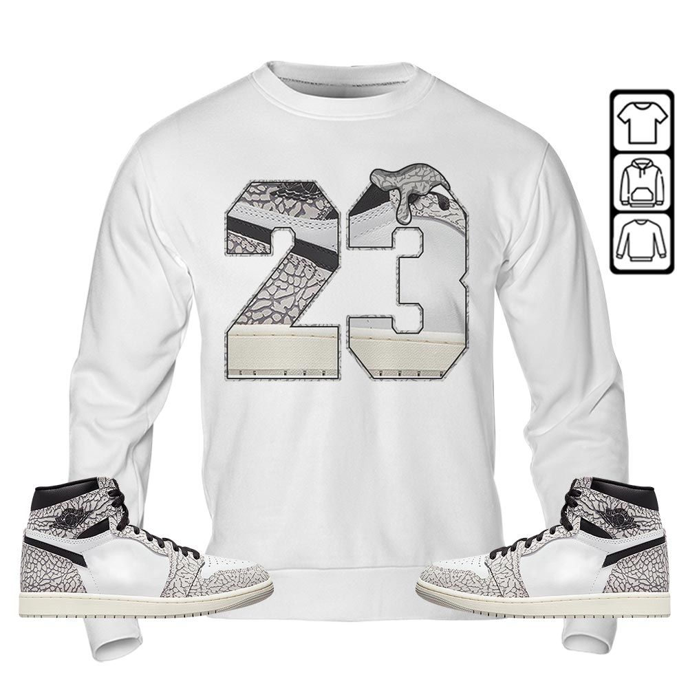 Design Number 23 Drip Shoes Sneaker Shirt Match OG Elephant 1s, Jordan 1 White Cement MKO T-Shirt Design Number 23 Drip Shoes Sneaker Shirt Match OG Elephant 1s, Jordan 1 White Cement MKO T-Shirt