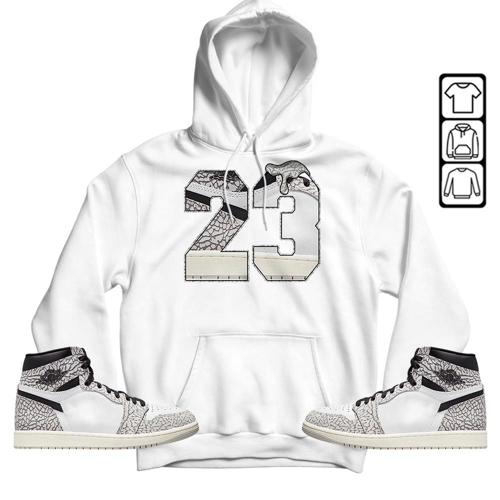 Design Number 23 Drip Shoes Sneaker Shirt Match OG Elephant 1s, Jordan 1 White Cement MKO T-Shirt