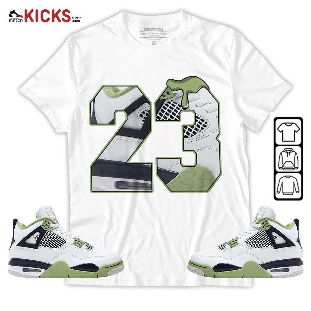 Design Number 23 Drip Shoes Sneaker Shirt Match Retro Oil Green 4s, Jordan 4 Oil Green MKO Sweatshirt
