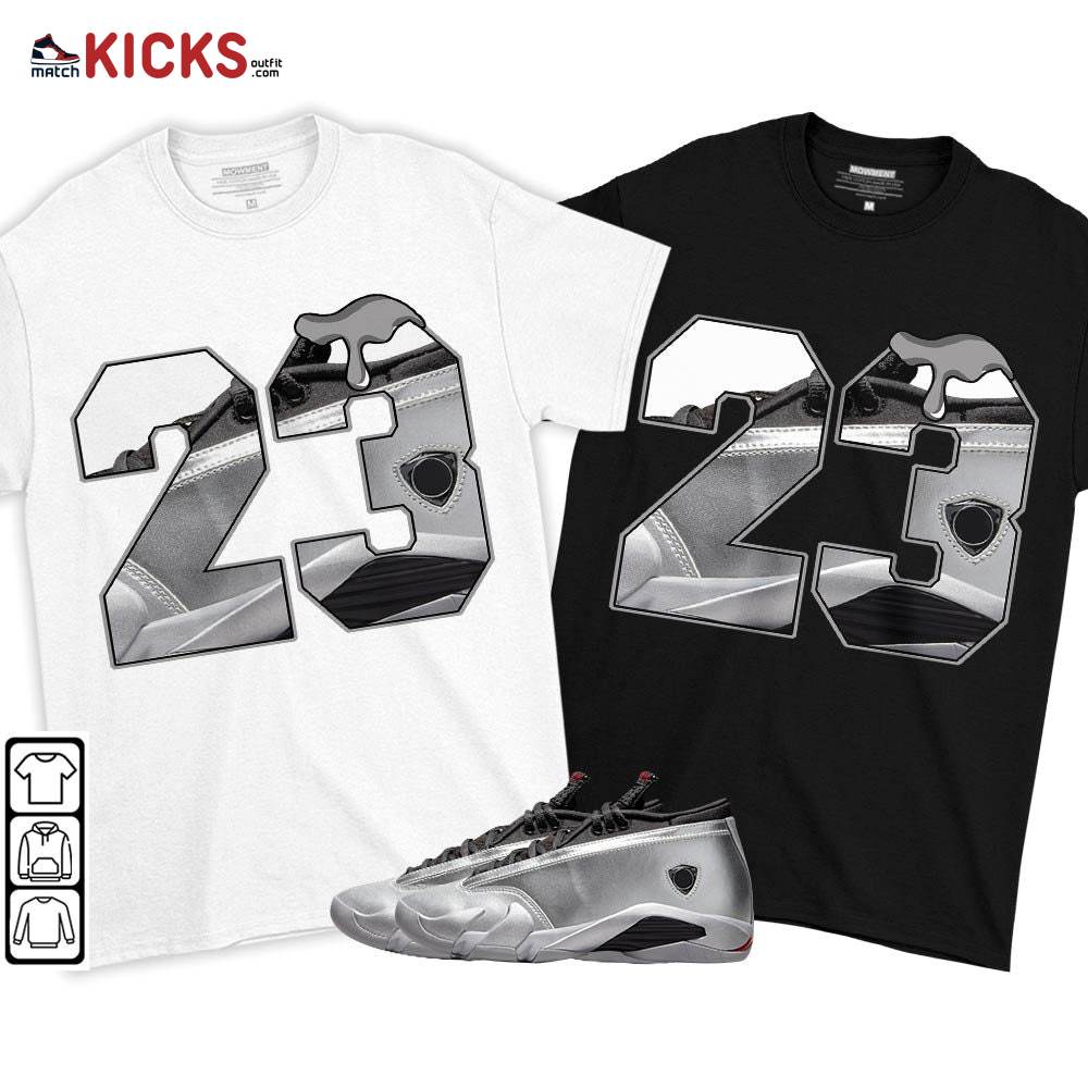 Design Number 23 Sneaker Shirt Match 14 Low Metallic Silver, Jordan 14 Metallic Silver MKO T-Shirt