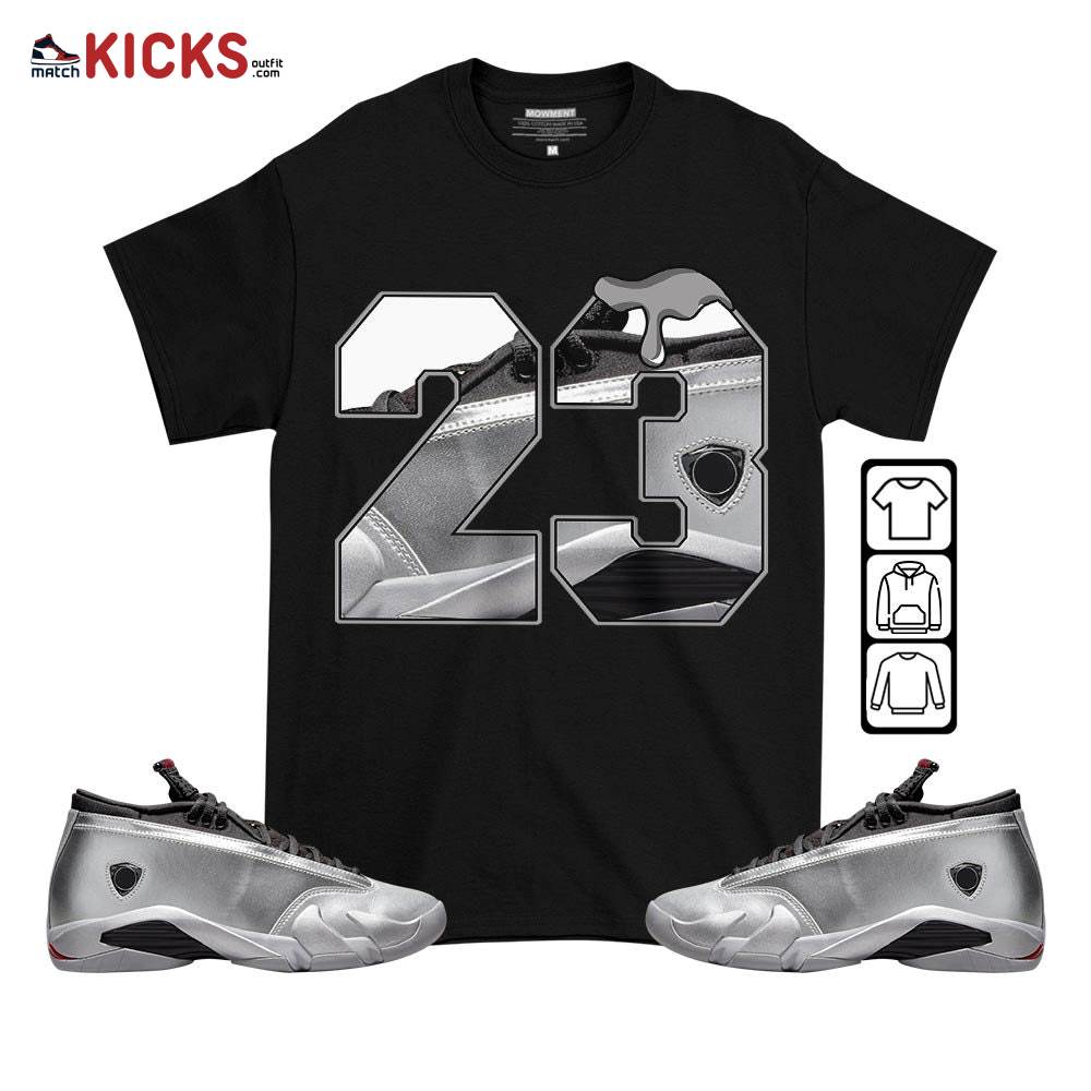 Design Number 23 Sneaker Shirt Match 14 Low Metallic Silver, Jordan 14 Metallic Silver MKO T-Shirt