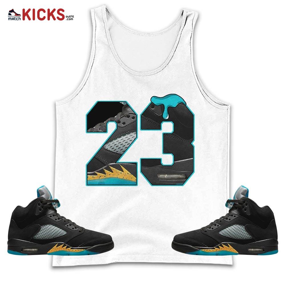 Design Number 23 Sneaker Shirt Match 2023 Retro Aqua 5s, Jordan 5 Aqua MKO Tank Top