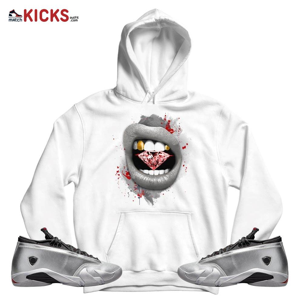 Diamond Lips Sneaker Shirt Match 14 Low Metallic Silver, Jordan 14 Metallic Silver MKO T-Shirt Diamond Lips Sneaker Shirt Match 14 Low Metallic Silver, Jordan 14 Metallic Silver MKO T-Shirt