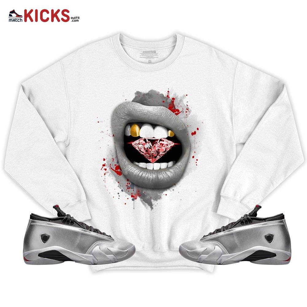 Diamond Lips Sneaker Shirt Match 14 Low Metallic Silver, Jordan 14 Metallic Silver MKO T-Shirt Diamond Lips Sneaker Shirt Match 14 Low Metallic Silver, Jordan 14 Metallic Silver MKO T-Shirt