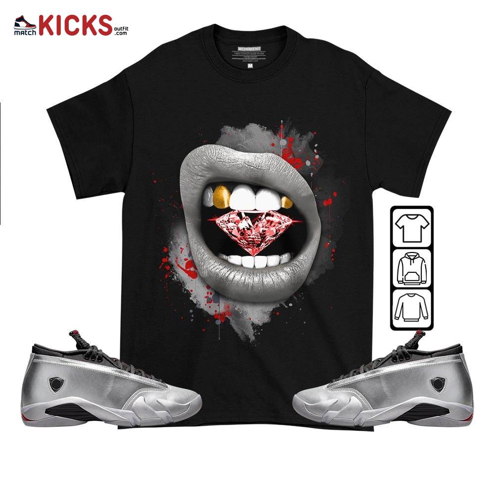 Diamond Lips Sneaker Shirt Match 14 Low Metallic Silver, Jordan 14 Metallic Silver MKO T-Shirt Diamond Lips Sneaker Shirt Match 14 Low Metallic Silver, Jordan 14 Metallic Silver MKO T-Shirt