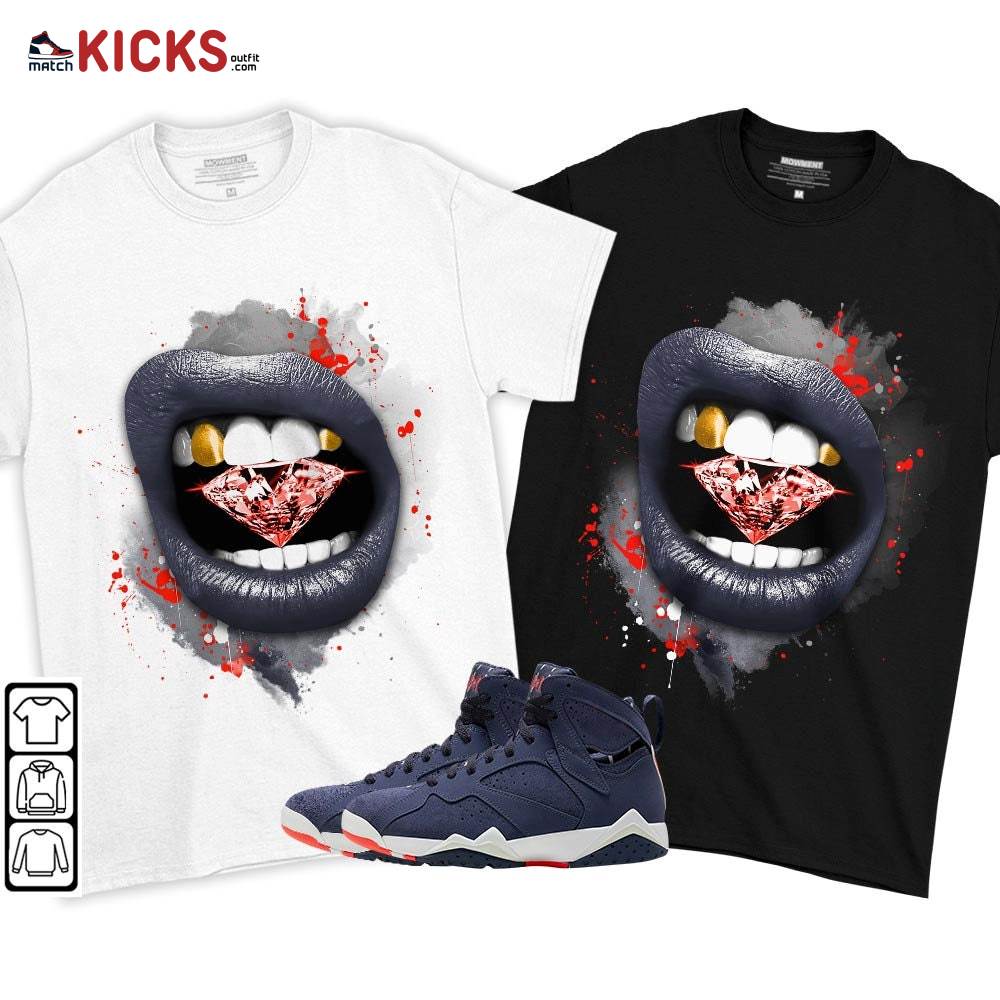 Diamond Lips Sneaker Shirt Match 7 Neutral Indigo, Jordan 7 Quai 54 MKO T-Shirt