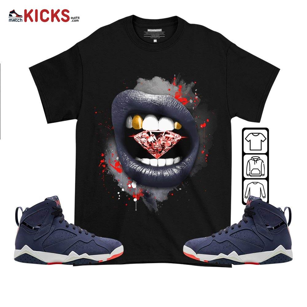 Diamond Lips Sneaker Shirt Match 7 Neutral Indigo, Jordan 7 Quai 54 MKO T-Shirt