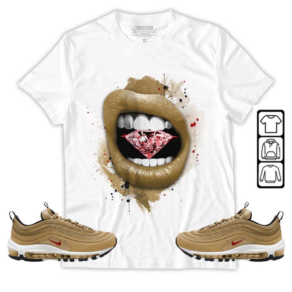 Diamond Lips Sneaker Shirt Match Air Max 97 Metallic Gold, Air Max 97 Gold Bullet MKO T-Shirt Diamond Lips Sneaker Shirt Match Air Max 97 Metallic Gold, Air Max 97 Gold Bullet MKO T-Shirt