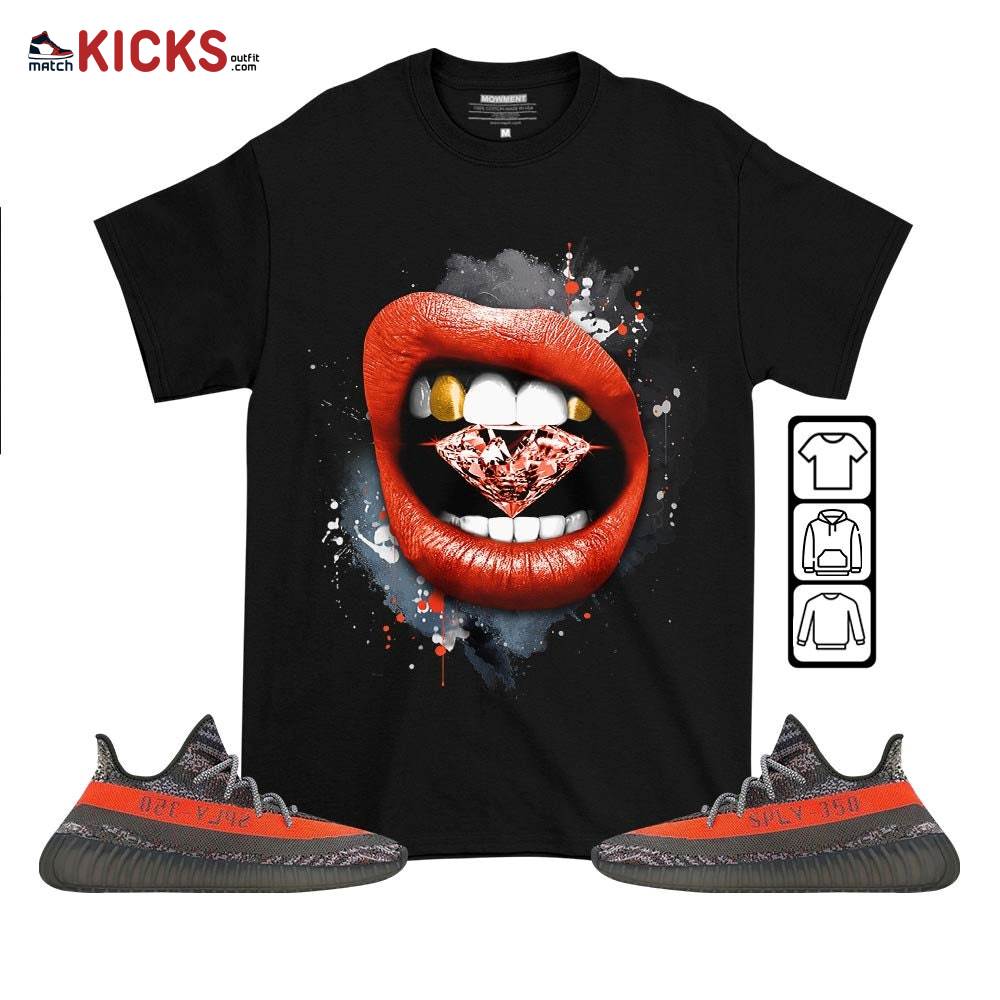 Diamond Lips Sneaker Shirt Match Boots 350 V2 Dark Beluga, Yeezy 350 V2 Carbon Beluga MKO T-Shirt