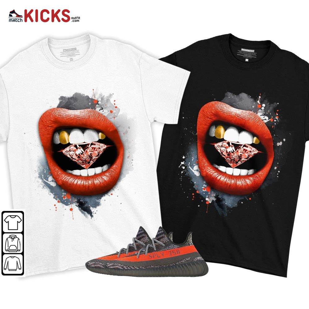 Diamond Lips Sneaker Shirt Match Boots 350 V2 Dark Beluga, Yeezy 350 V2 Carbon Beluga MKO T-Shirt