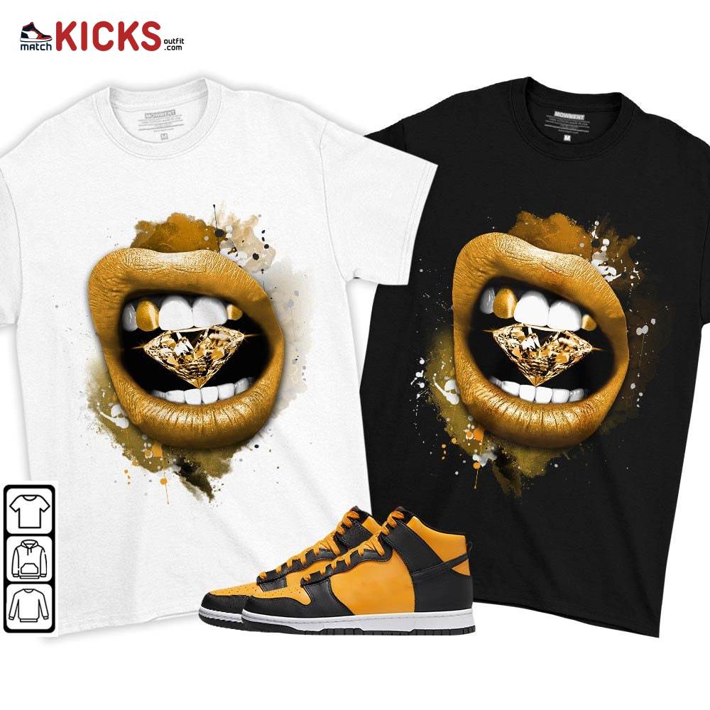 Diamond Lips Sneaker Shirt Match Dunk Reverse Goldenrod, Dunk High Bruce Lee MKO T-Shirt