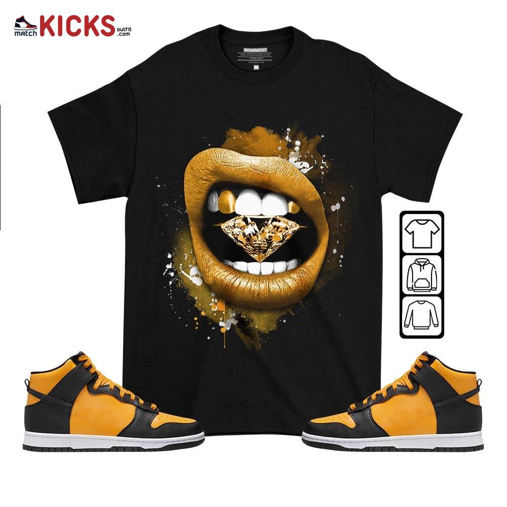 Diamond Lips Sneaker Shirt Match Dunk Reverse Goldenrod, Dunk High Bruce Lee MKO T-Shirt