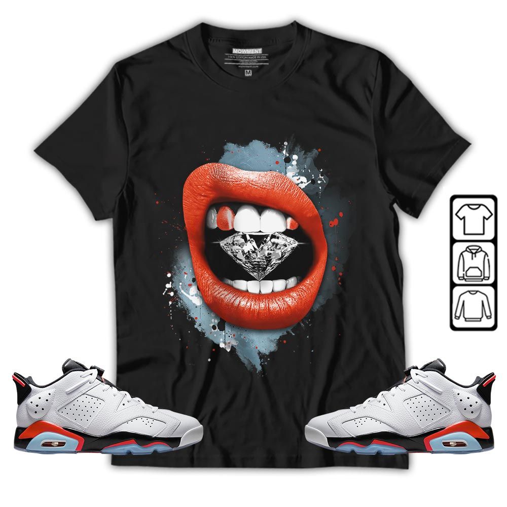 Diamond Lips Sneaker Shirt Match Low Infrared 6s, Jordan 6 Low Infrared MKO T-Shirt