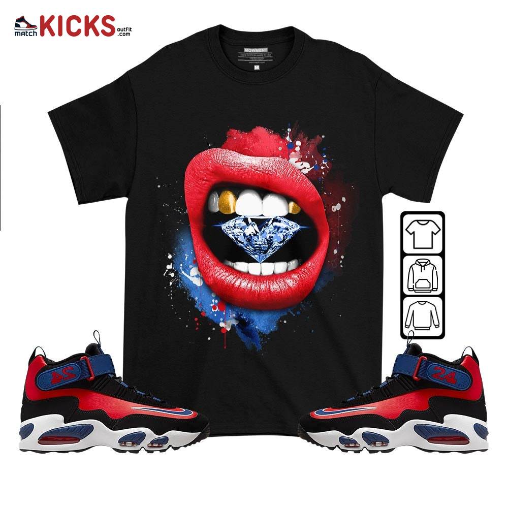 Diamond Lips Sneaker Shirt Match Max 1 Navy Red Black, Air Griffey Max 1 Black Red Navy Blue MKO T-Shirt