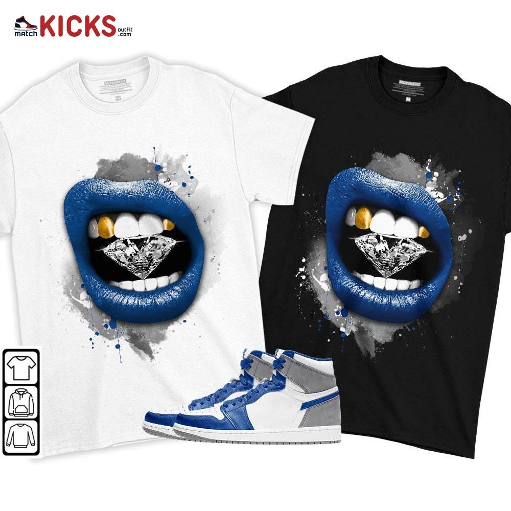 Diamond Lips Sneaker Shirt Match True Blue 1s, Jordan 1 High OG True Blue MKO T-Shirt Diamond Lips Sneaker Shirt Match True Blue 1s, Jordan 1 High OG True Blue MKO T-Shirt