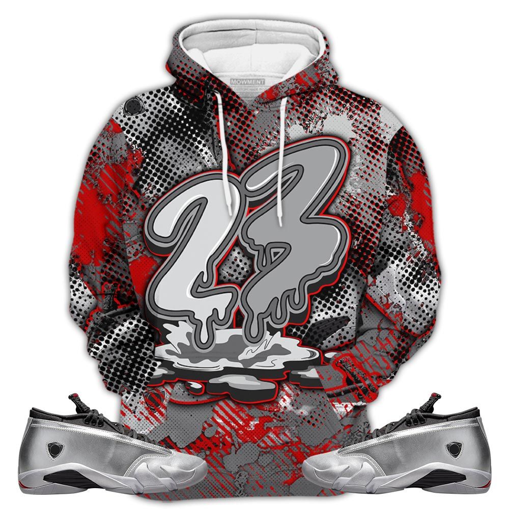 Dirty 23 Drip Sneaker Shirt Match 14 Low Metallic Silver, Jordan 14 Metallic Silver Hoodie Sweatshirt Tee All Over Print MKO Shirt
